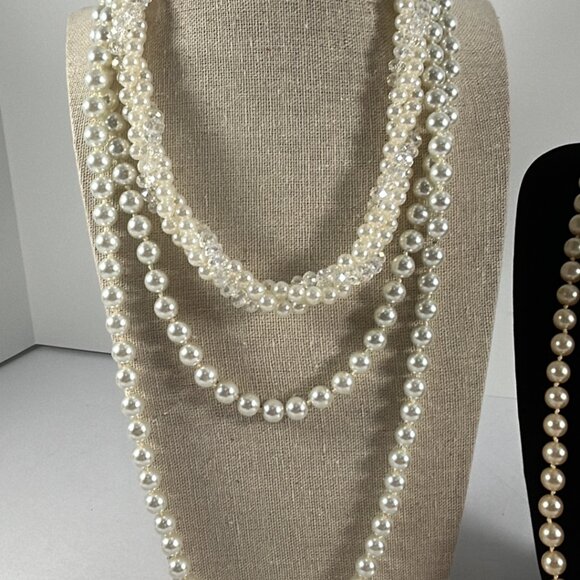 Lot 6 Pieces Faux Pearl Necklaces Stretch Bracelets Twisted Some Vintage - Picture 2 of 16